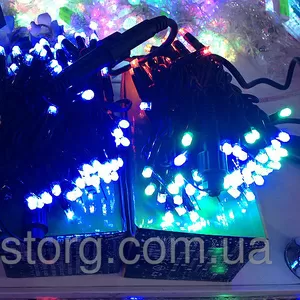 НОВОГОДНЯЯ ГИРЛЯНДА НИТЬ 10 М,  ЧЕРНЫЙ КАБЕЛЬ(100 LED), СИНИЙ, МУЛЬТИ