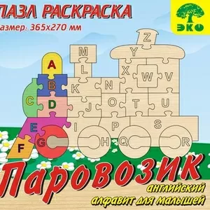 Деревянный пазл азбука «Паровозик» на подложке лазерная резка собствен